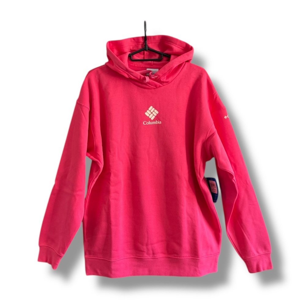 Columbia Womens Oversized Trek Sweatshirt Logo Print Fleece Brushed Retails $55